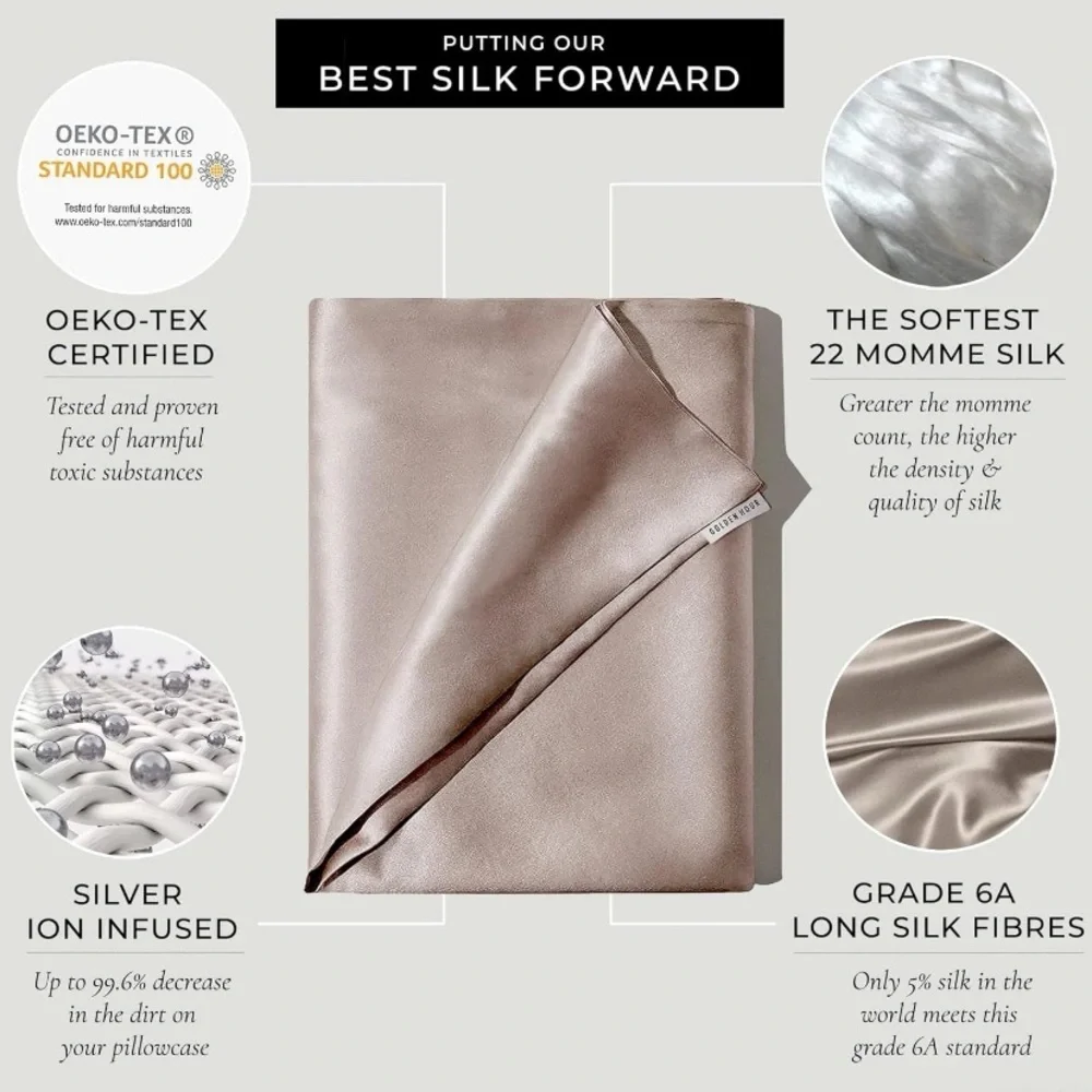 Golden Hour Powder White 100% Mulberry Silk Pillowcase Queen